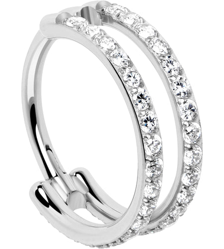 18G Double Row Micro Gem Implant Grade Titanium Hinged Double Hoop Nose Ring