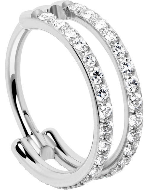 Load image into Gallery viewer, 18G Double Row Micro Gem Implant Grade Titanium Hinged Double Hoop Nose Ring
