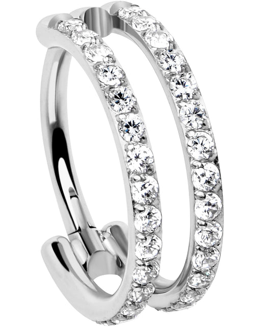 Load image into Gallery viewer, 18G Double Row Micro Gem Implant Grade Titanium Hinged Double Hoop Nose Ring
