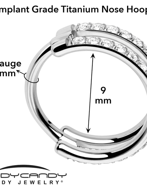 Load image into Gallery viewer, 18G Double Row Micro Gem Implant Grade Titanium Hinged Double Hoop Nose Ring
