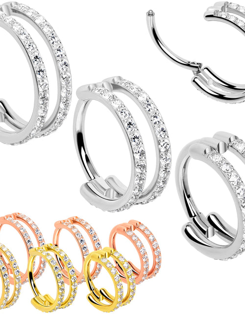 Load image into Gallery viewer, 18G Double Row Micro Gem Implant Grade Titanium Hinged Double Hoop Nose Ring
