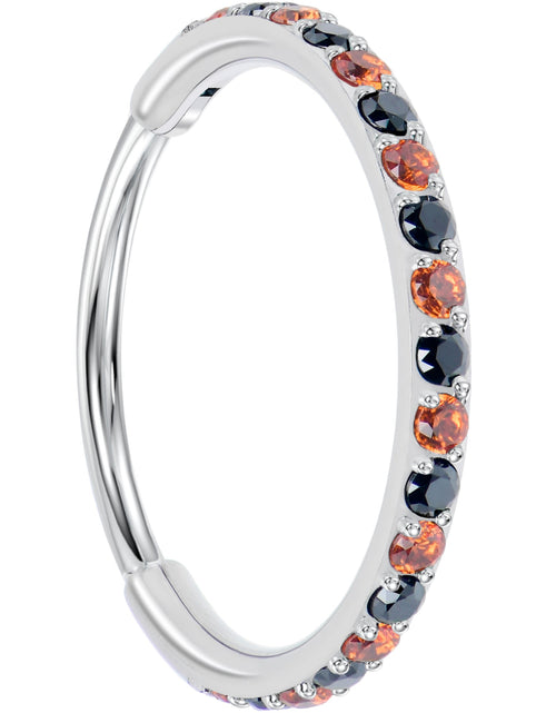 Load image into Gallery viewer, 20G Micro Gem Titanium Hinged Nose Hoop - Black Orange Nose Ring
