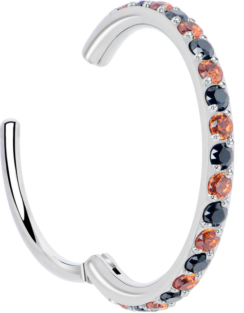 Load image into Gallery viewer, 20G Micro Gem Titanium Hinged Nose Hoop - Black Orange Nose Ring
