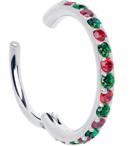 20G Micro Gem Titanium Hinged Nose Hoop - Christmas Nose Ring