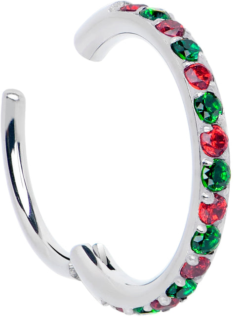 Load image into Gallery viewer, 20G Micro Gem Titanium Hinged Nose Hoop - Christmas Nose Ring

