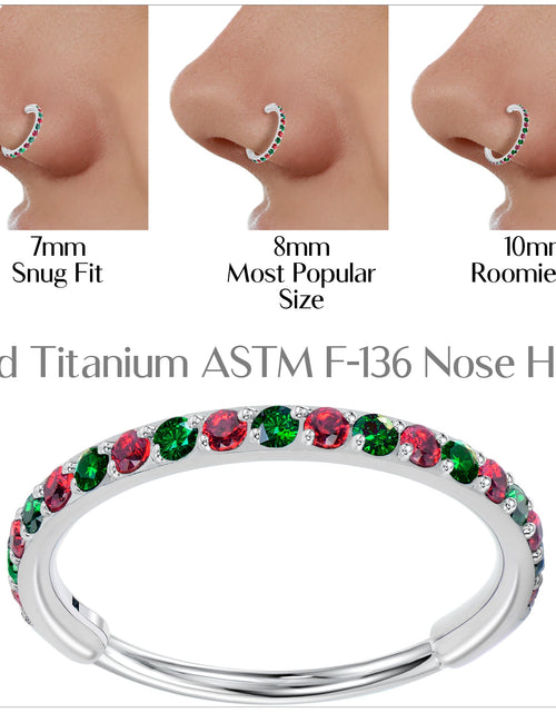 Load image into Gallery viewer, 20G Micro Gem Titanium Hinged Nose Hoop - Christmas Nose Ring
