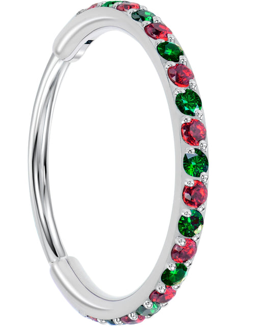 Load image into Gallery viewer, 20G Micro Gem Titanium Hinged Nose Hoop - Christmas Nose Ring
