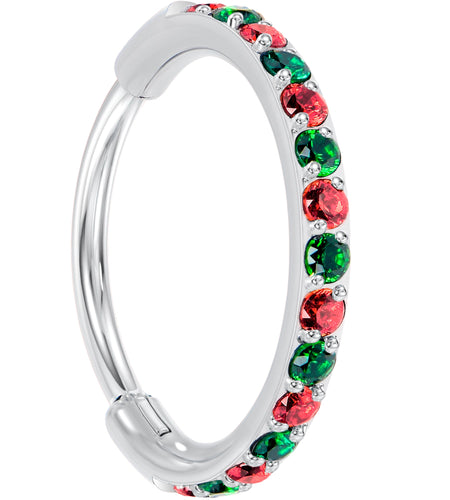 20G Micro Gem Titanium Hinged Nose Hoop - Christmas Nose Ring