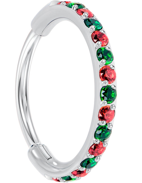 Load image into Gallery viewer, 20G Micro Gem Titanium Hinged Nose Hoop - Christmas Nose Ring

