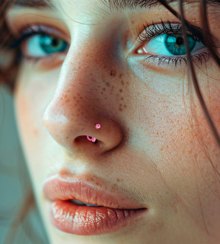 Pink Double Gem Horseshoe Nose Ring - Solid Titanium Anodized