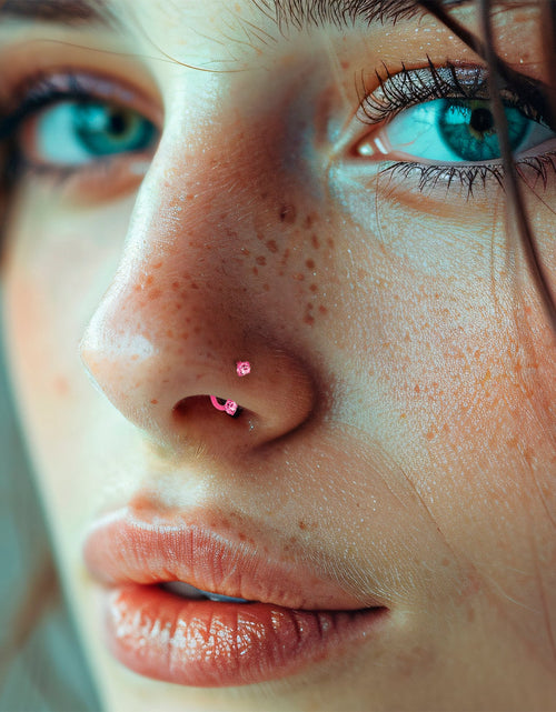 Load image into Gallery viewer, Pink Double Gem Horseshoe Nose Ring - Solid Titanium Anodized

