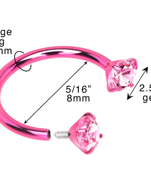 Load image into Gallery viewer, Pink Double Gem Horseshoe Nose Ring - Solid Titanium Anodized
