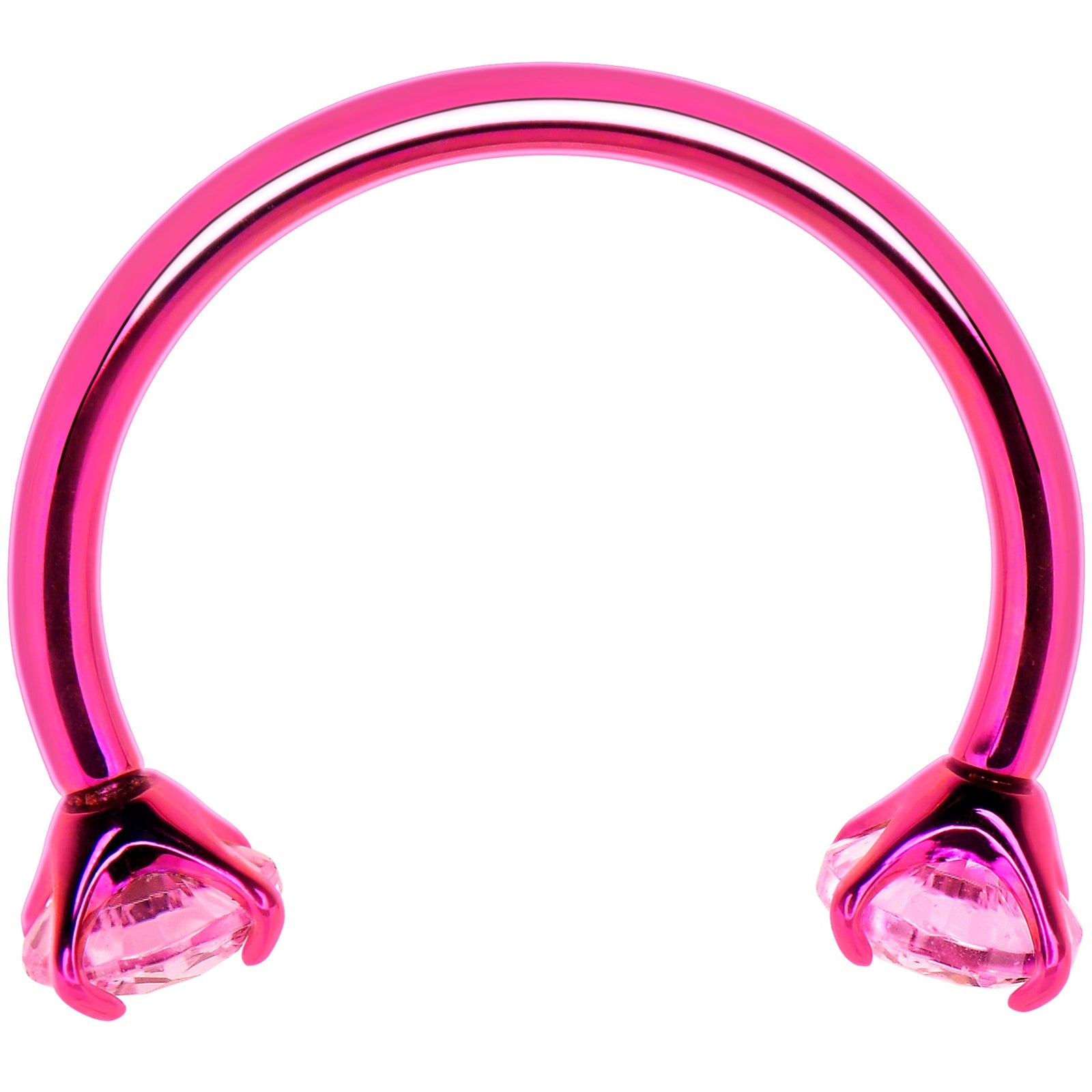 Pink Double Gem Horseshoe Nose Ring - Solid Titanium Anodized