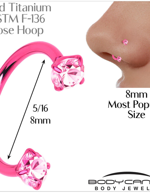 Load image into Gallery viewer, Pink Double Gem Horseshoe Nose Ring - Solid Titanium Anodized

