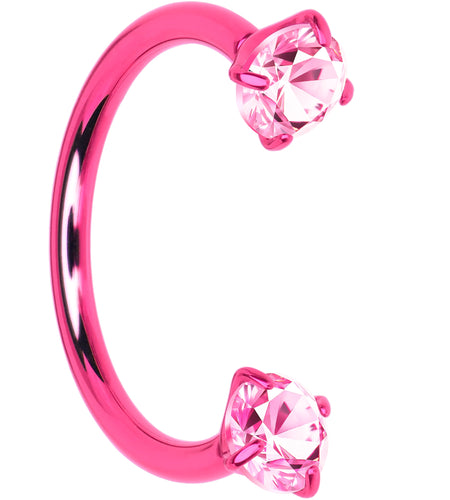 Pink Double Gem Horseshoe Nose Ring - Solid Titanium Anodized