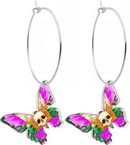 Butterfly Skull Hoop Earrings by Onyx O