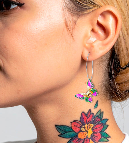 Butterfly Skull Hoop Earrings by Onyx O