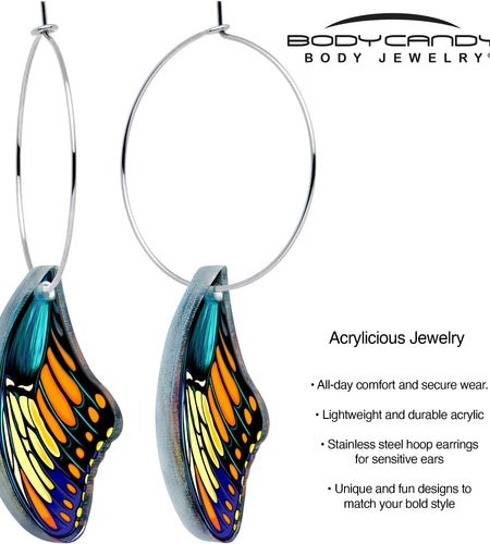 Butterfly Wing Hoop Earrings by Onyx O