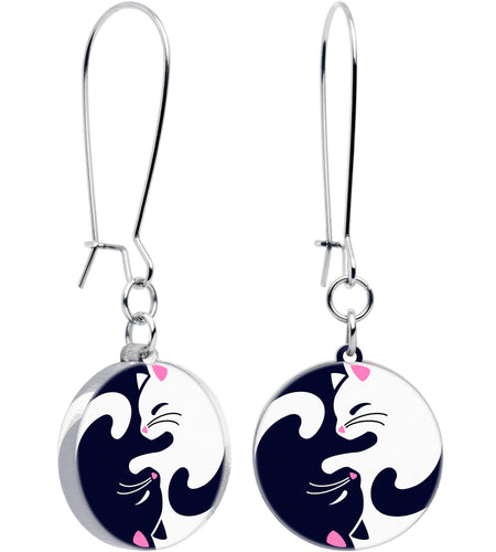 Cute Kitty Cat Yin Yang Dangle Earrings by Onyx O