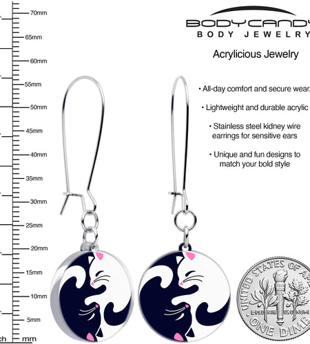 Cute Kitty Cat Yin Yang Dangle Earrings by Onyx O