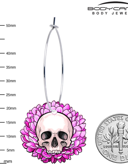 Load image into Gallery viewer, Blooming Pink Flower Skull Hoop Earrings by Onyx O
