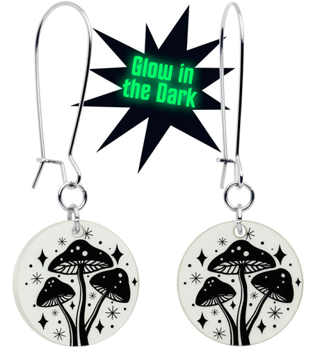 Glow in the Dark Mystic Mushroom Dangle Earrings by Onyx O
