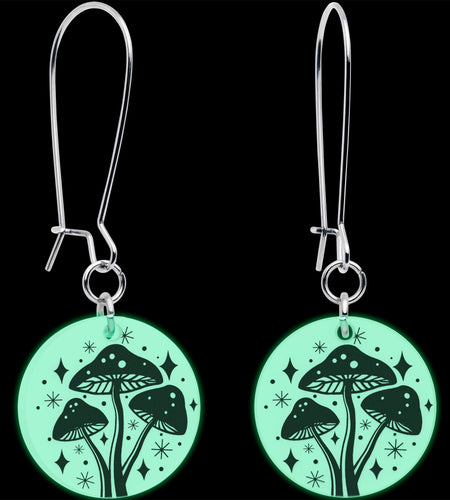 Glow in the Dark Mystic Mushroom Dangle Earrings by Onyx O
