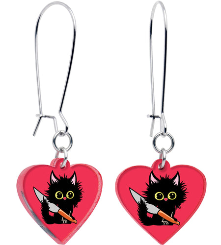 Heart Staby Cat Dangle Earrings by Onyx O