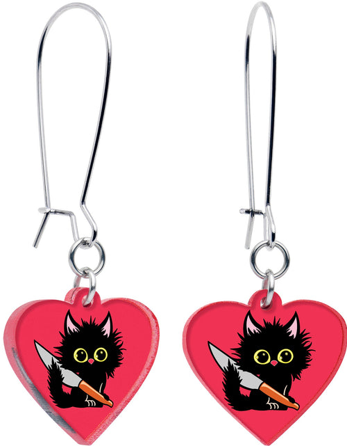 Load image into Gallery viewer, Heart Staby Cat Dangle Earrings by Onyx O
