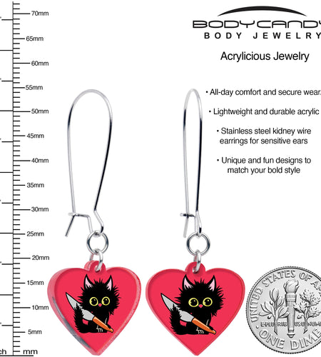 Heart Staby Cat Dangle Earrings by Onyx O