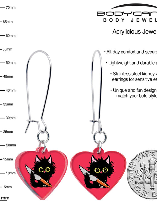 Load image into Gallery viewer, Heart Staby Cat Dangle Earrings by Onyx O
