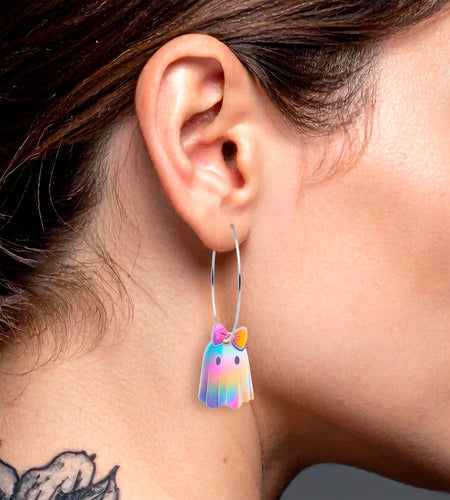 Iridescent Ghost Girl Hoop Earrings by Onyx O