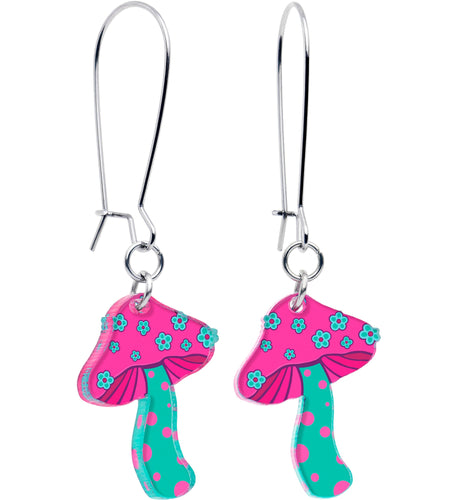 Funky Floral Mushroom Dangle Earrings by Onyx O
