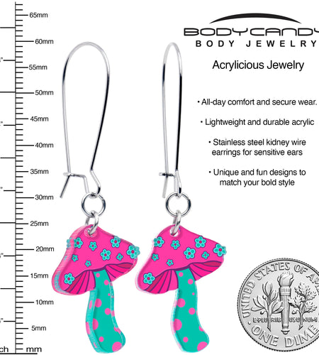 Funky Floral Mushroom Dangle Earrings by Onyx O