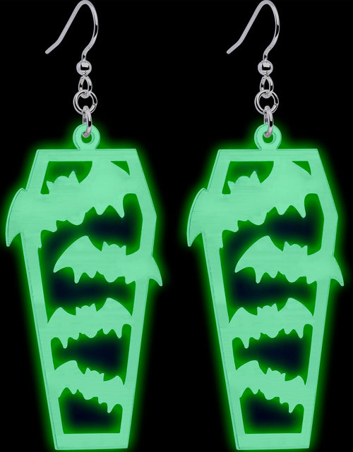Load image into Gallery viewer, Glowing Bats Coffin Glow in the Dark Dangle Earrings by Onyx O
