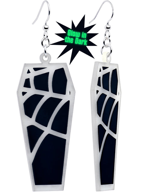 Load image into Gallery viewer, Glowing Spider Web Coffin Glow in the Dark Dangle Earrings by Onyx O
