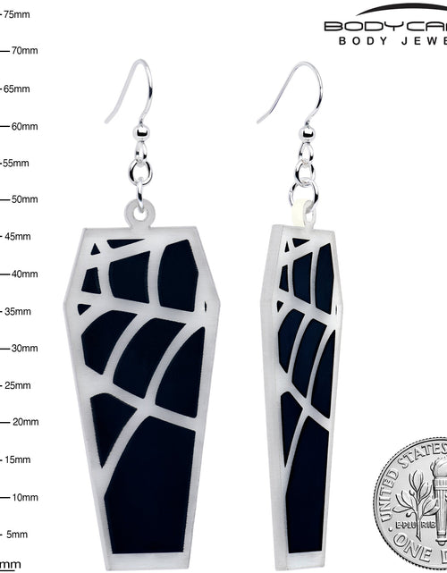 Load image into Gallery viewer, Glowing Spider Web Coffin Glow in the Dark Dangle Earrings by Onyx O
