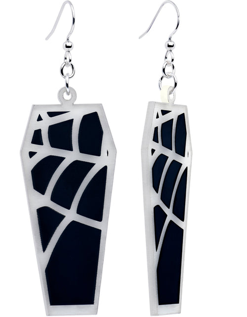 Load image into Gallery viewer, Glowing Spider Web Coffin Glow in the Dark Dangle Earrings by Onyx O

