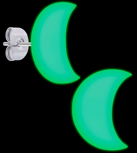 Crescent Moon Glow in the Dark Stud Earrings by Onyx O