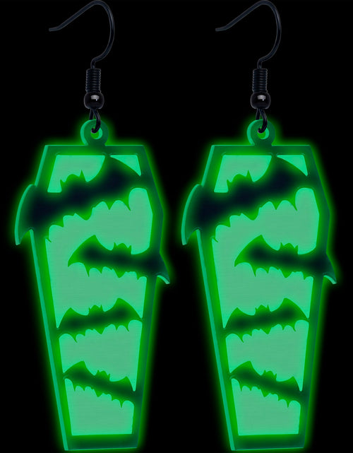 Load image into Gallery viewer, Black Bat Coffin Glow in the Dark Dangle Earrings by Onyx O
