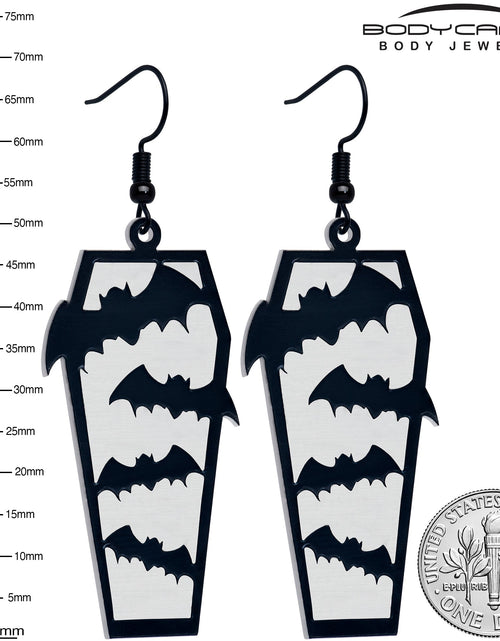 Load image into Gallery viewer, Black Bat Coffin Glow in the Dark Dangle Earrings by Onyx O
