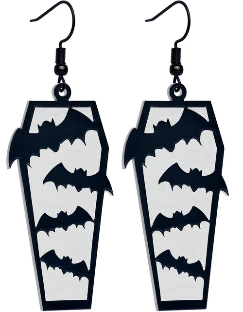 Load image into Gallery viewer, Black Bat Coffin Glow in the Dark Dangle Earrings by Onyx O
