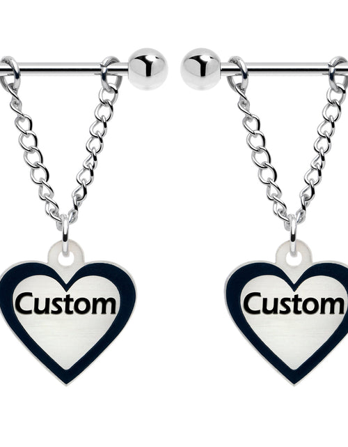 Load image into Gallery viewer, Custom Heart Glow in the Dark Chain Personalized Name Dangle Nipple Ring Set
