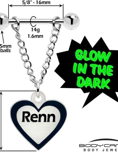 Load image into Gallery viewer, Custom Heart Glow in the Dark Chain Personalized Name Dangle Nipple Ring Set
