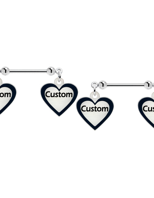 Load image into Gallery viewer, Custom Heart Glow in the Dark Double Personalized Name Dangle Nipple Ring Set

