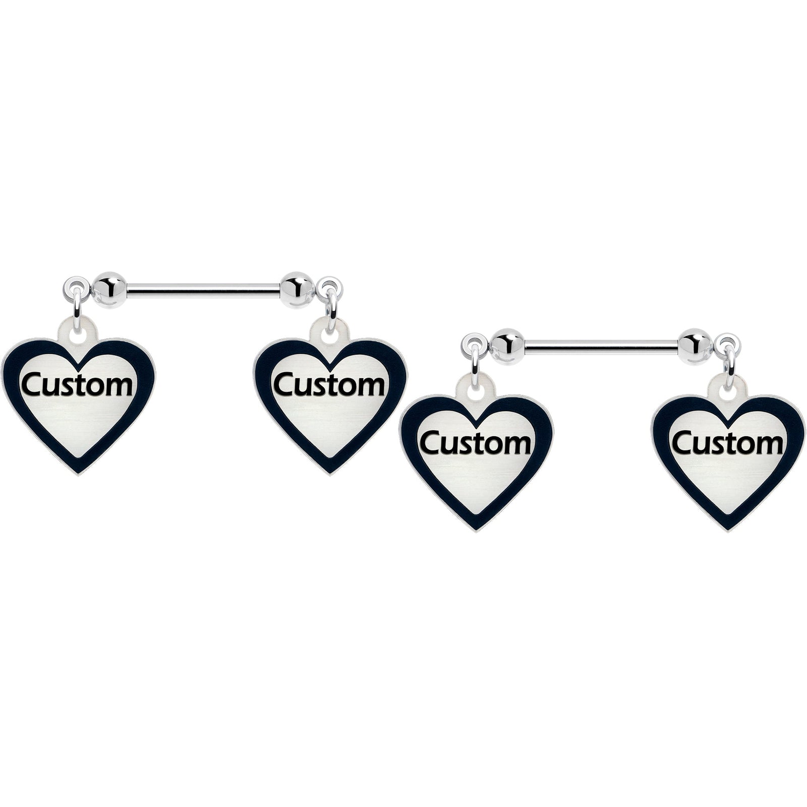 Custom Heart Glow in the Dark Double Personalized Name Dangle Nipple Ring Set