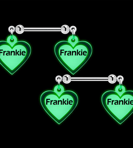 Custom Heart Glow in the Dark Double Personalized Name Dangle Nipple Ring Set