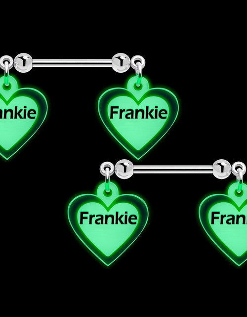 Load image into Gallery viewer, Custom Heart Glow in the Dark Double Personalized Name Dangle Nipple Ring Set
