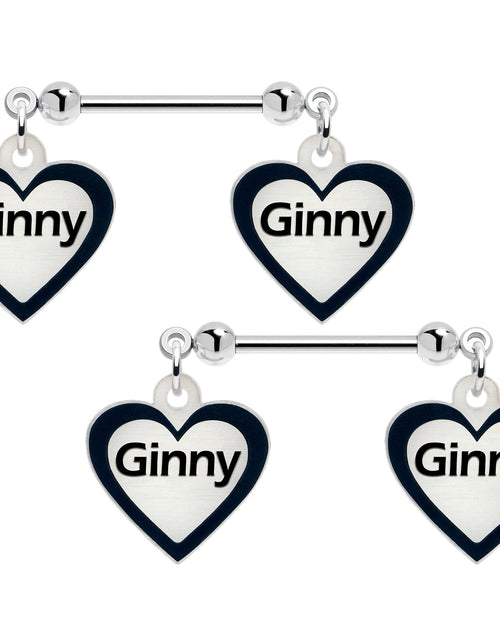 Load image into Gallery viewer, Custom Heart Glow in the Dark Double Personalized Name Dangle Nipple Ring Set
