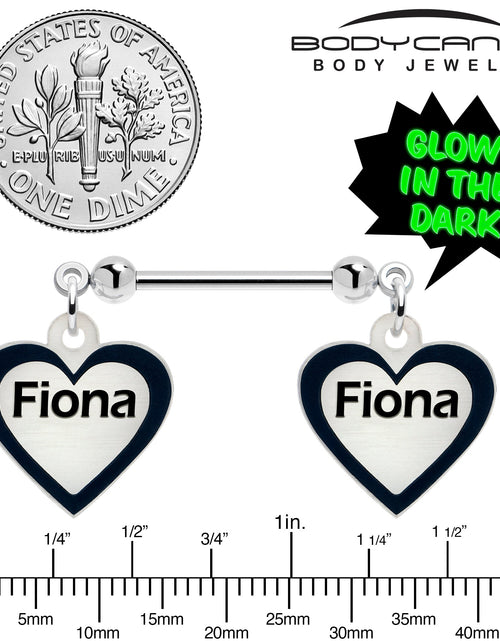 Load image into Gallery viewer, Custom Heart Glow in the Dark Double Personalized Name Dangle Nipple Ring Set
